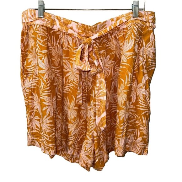 Jessica Simpson Plus Size 3X Mustard Palm Bliss Elastic Waist w/Tie Shorts NWT - Picture 1 of 7